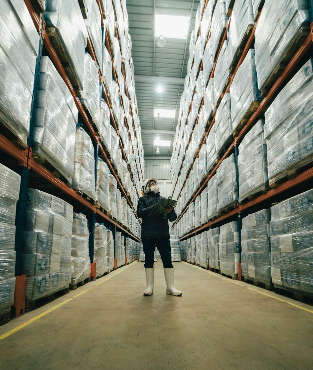 Warehouse worker reviewing an asset inventory on a clipboard